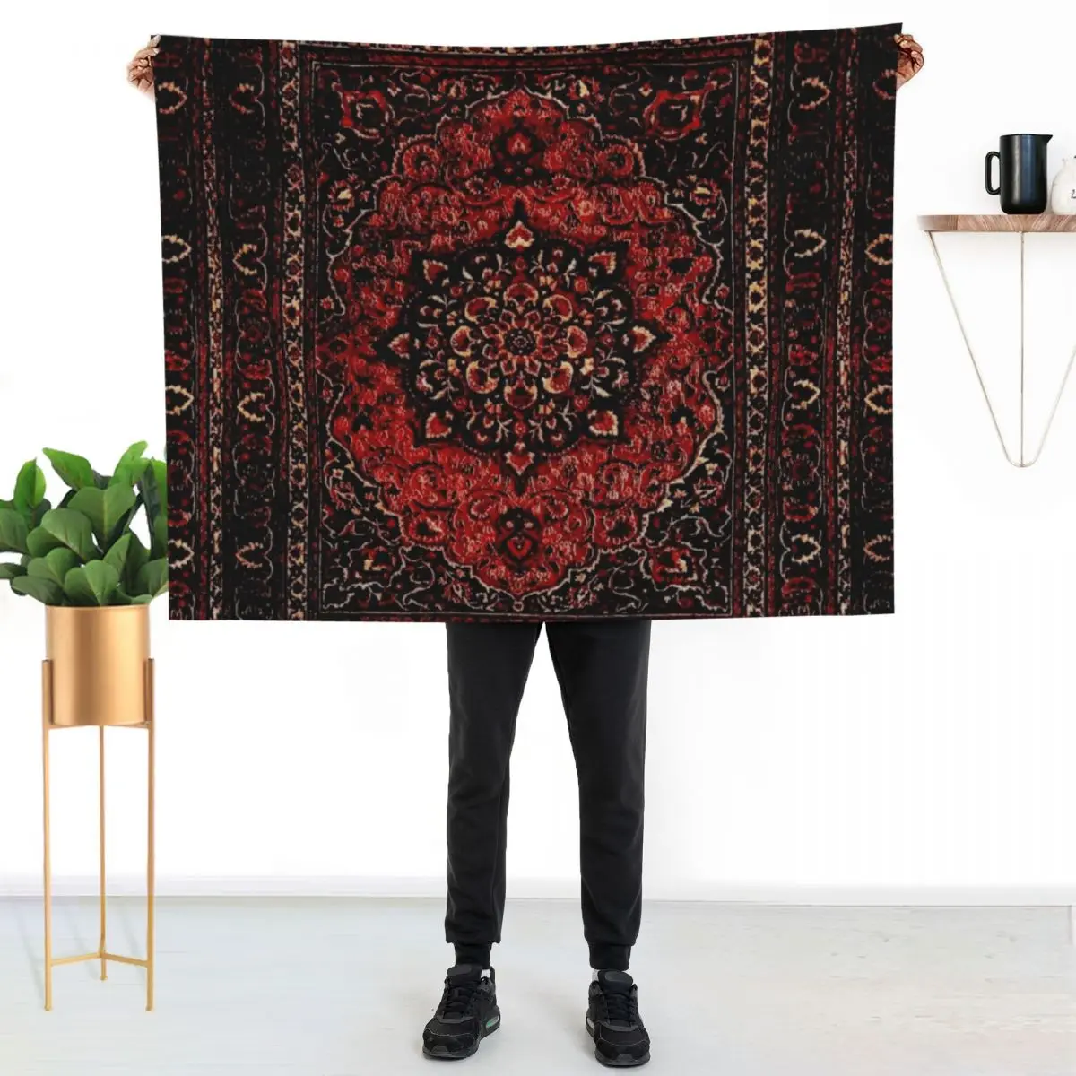 

Persian carpet look in rose Throw Blanket Machine Washable Soft Warm Blanket