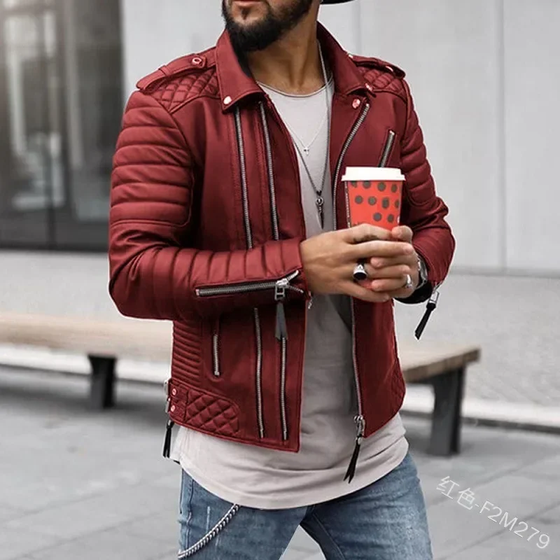 New Autumn Winter Men\'s Thickened Lapel Clothes Coat Jackets Zipper Pu Leather Jacket Long Sleeve