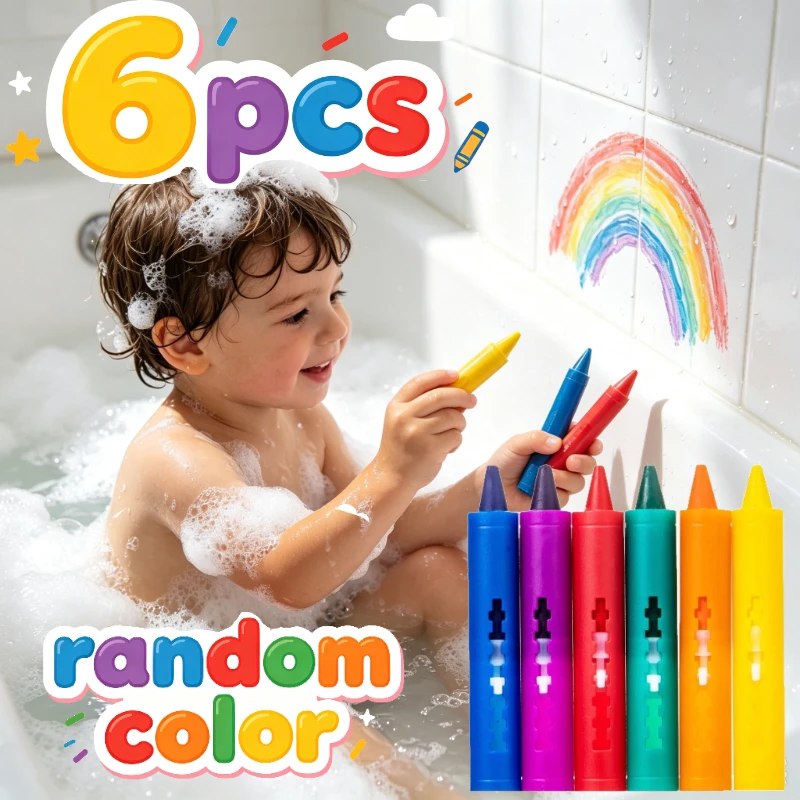 6pcs Washable Colorful Bath Crayons Set, Easy-Clean Bathtub Markers for Kids, Non-Toxic & Rinse Off Easily  School Supplies