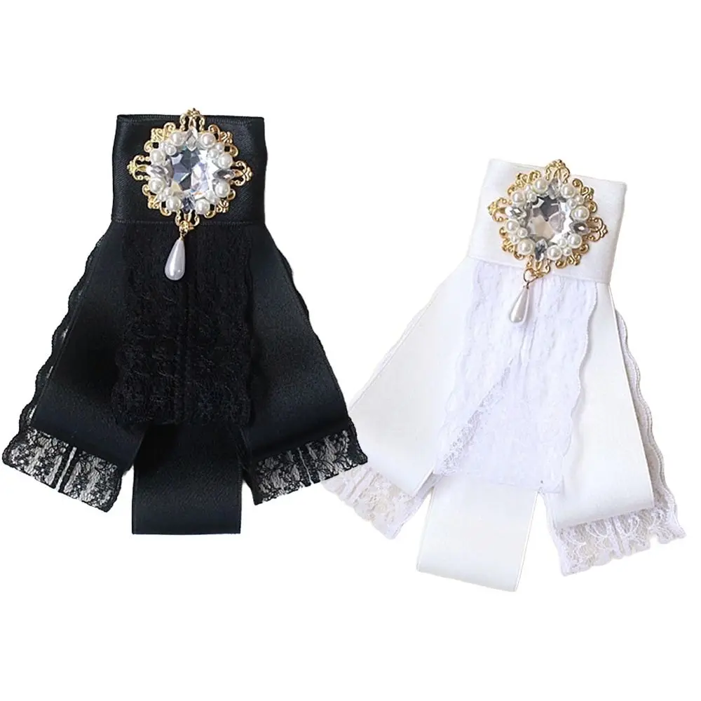 حجر الراين كريستال الشريط القوس بروش التذكاري الأسود البوليستر مجوهرات ربطة العنق خمر Cravat ربطة العنق للجناث والحداد #4