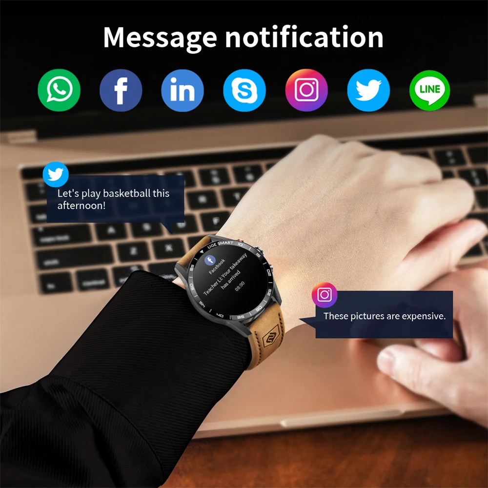 LIGE Men\'s Smart Watch Bluetooth Connection AMOLED Screen Smartwatch Men IP68 Waterproof Voice Call Samrtwatches for Android iOS