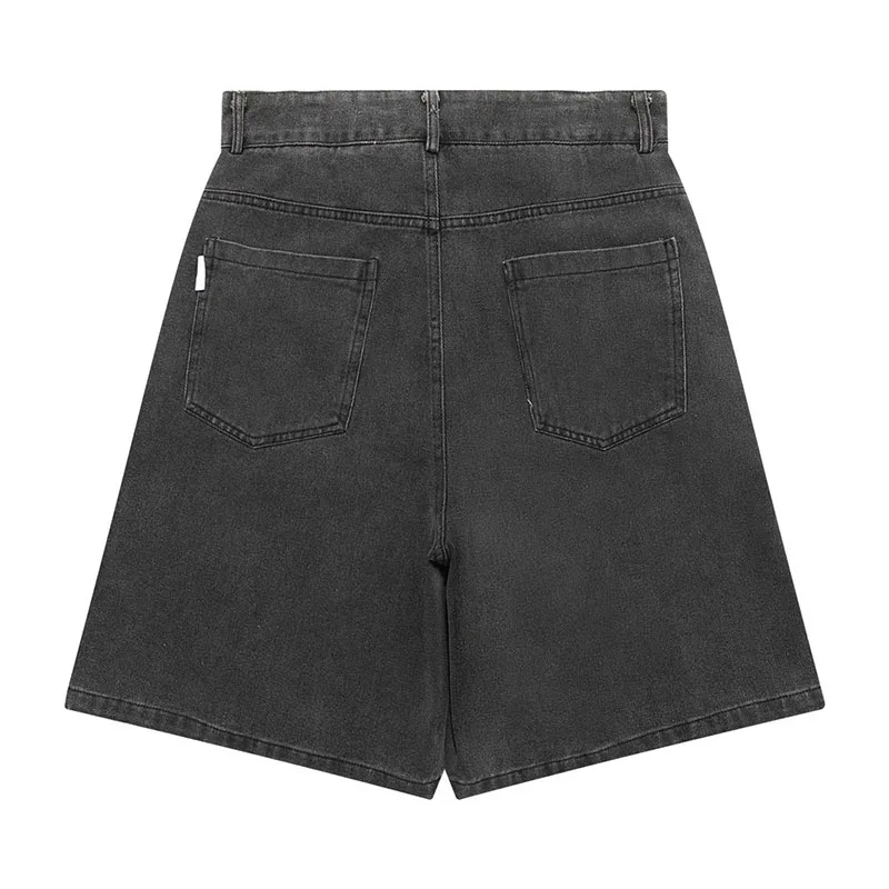 Hip-Hop vintage masculino com shorts jeans, streetwear lavado, jeans de verão, shorts masculinos soltos