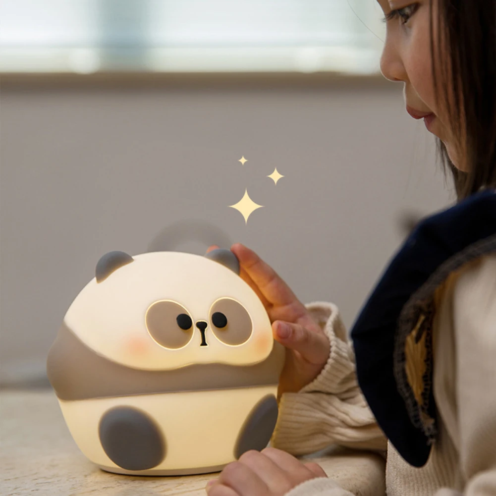 Leuke Panda Lamp, Usb Oplaadbare 1200Mah Batterij Werkende Siliconen Nachtlampje, 3 Niveau Dimbare Led Bed Touch Lamp Voor Kind