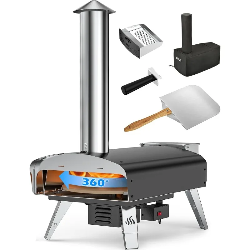 

Pizza Oven Wood Pellet Fired Pizza Stove with Automatic Rotating System, Stone, Peel and Carry Bag