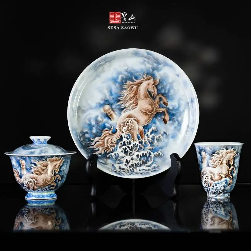 

Sacred Mountain Pastel Hand-Painted Set With The Theme Of Dreams As Horses, Jingdezhen New Chinese Style Ceramic Set, Tea Cup