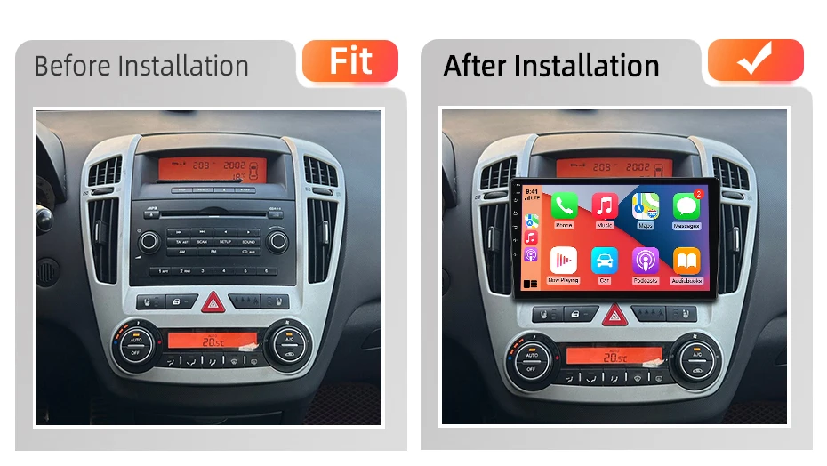 AWESAFE 9-Zoll-Android-Radio für KIA CEED 2007-2012, kabelloses CarPlay & Android Auto, GPS-Navigation, Multimedia, Unterstützung für Lenkradsteuerung, Subwoofer, Verstärker, Rückfahrkamera, EU Plug-and-Play, DAB+, digitales Autoradio, 2-DIN-Autoradio, Stereo, RDS, DSP, FM, WIFI, 4G, BT – Detail 3