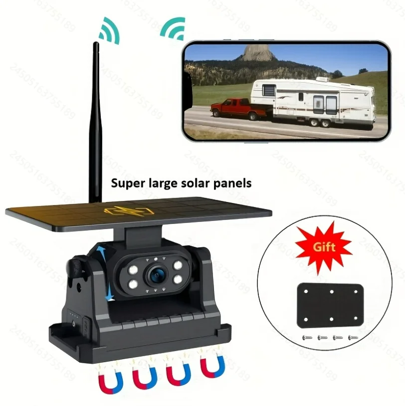 

WiFi Magnetic Solar Backup Camera, 1080p HD, Night Vision, Easy to Install, 9600mAh, for Van/Pickup/RV/Trailer