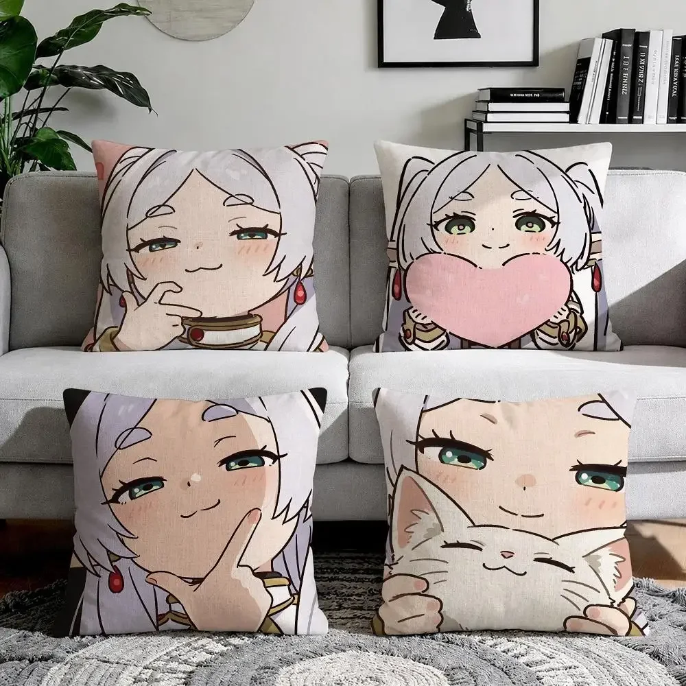 Anime F-Frieren Beyond Cushion Cover Organic Natural Linen Pillowcase with Double Sided Print for Sofa Home Decor Gift