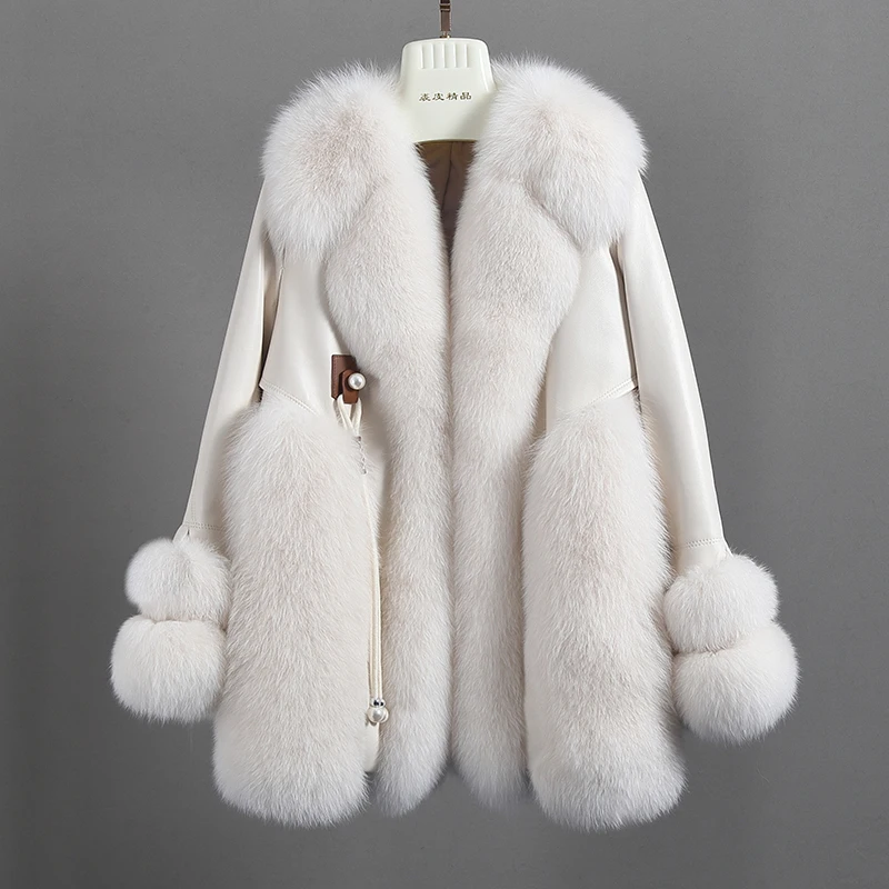 ZDFURS*High-End Imported Whole Leather Fox Fur Leather Fur Coat Women\'s Mid-Length Haining New Sheepskin down Jacket Coat