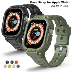 Case Strap for Apple Watch Ultra 49mm 45mm 44mm 41mm 40mm Silicone Band for Iwatch Series 8 7 6 Se 5 4 Protective Cover Bracelet
