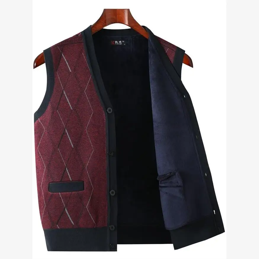 

Thiened шерстяной жилет для мужчин среднего возраста и лет, внутренний свитер Fce Dad, трикотаж Ci Walk, подходит для девяти очков све