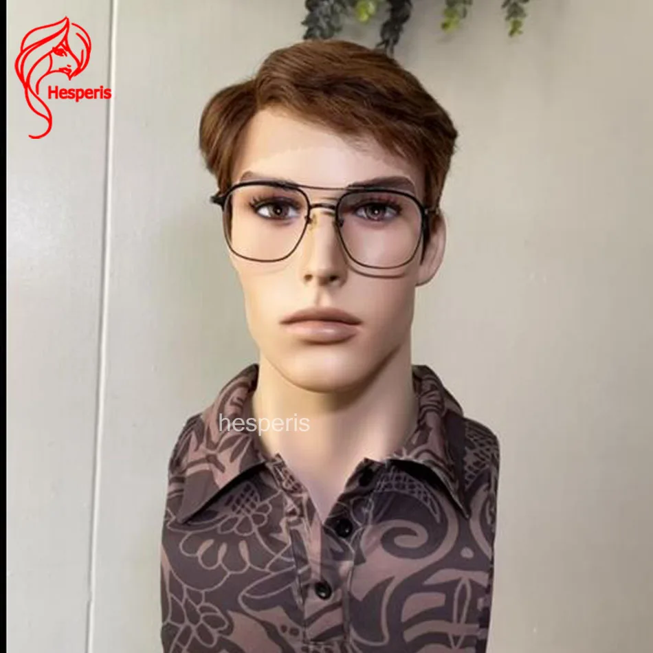 Hesperis Short Pixie Cut Wig Brown Full Lace Human Hair Wig for Men Layered Remy Hair Pre-Plucked Natural Looking Male Wigs