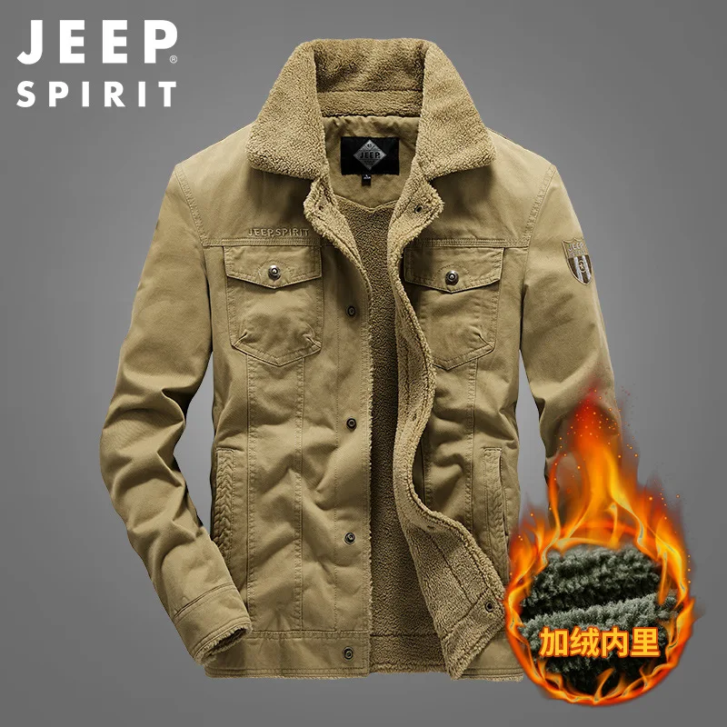 JEEP SPIRIT jackets men plus velvet thickening casual fashion warm 100% cotton autumn  winter fur collar cotton clothes