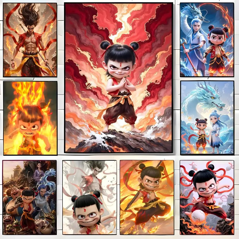 Anime N-Nezha Birth of the Demon Child Poster  Self-adhesive Art Waterproof Paper Sticker Coffee House Bar Room Wall Decor