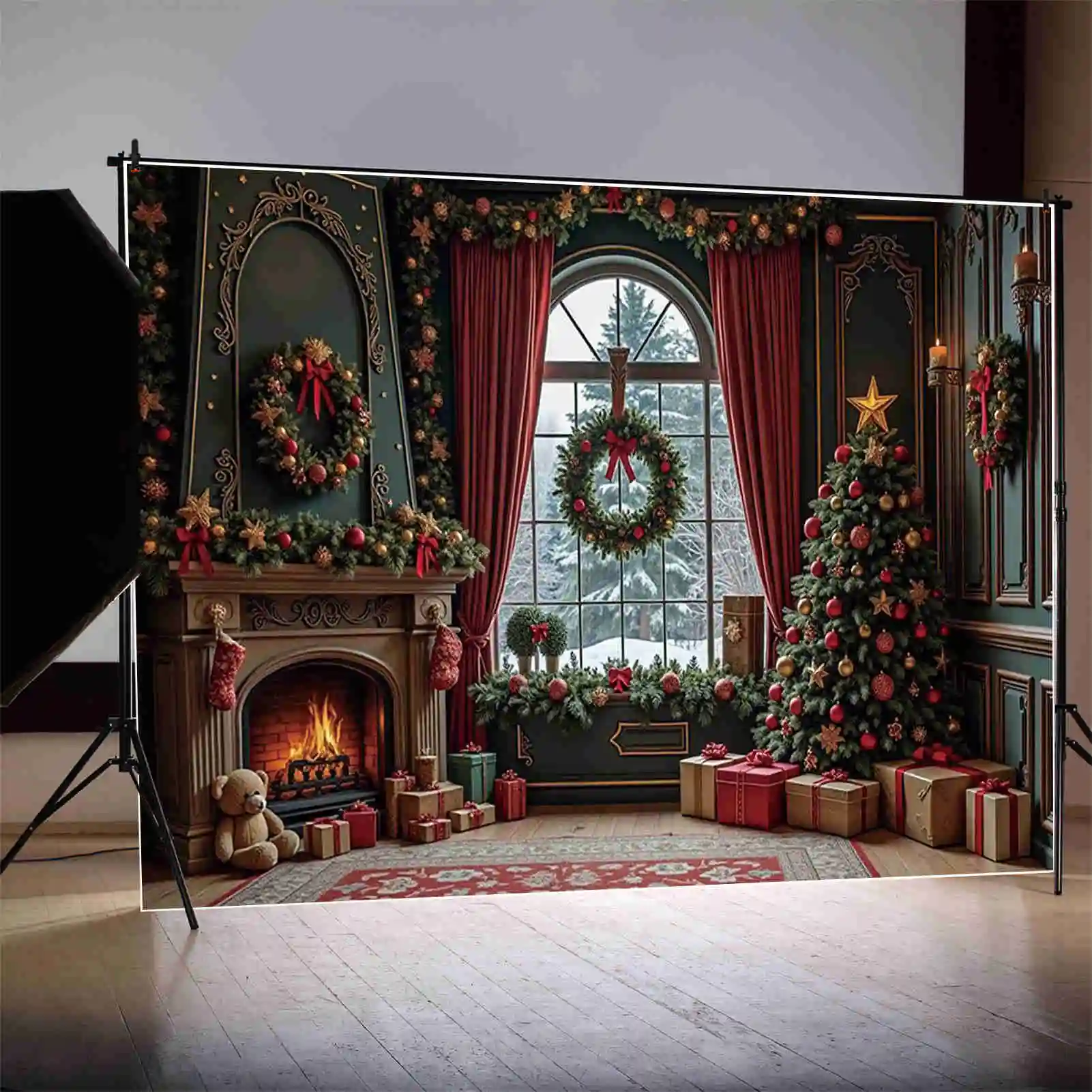 qg feliz natal casas pano de fundo para fotografia árvore de natal lareira cortinas fundo ano novo photo studio suprimentos