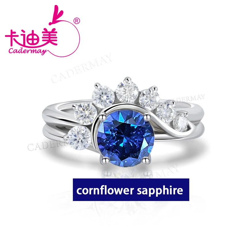 Lab Grown Pigeon Blood Red Ruby Cornflower Sapphire With Inclusions 925 Silver Yellow Gold Plated Moissanite Ring Women Jewelry