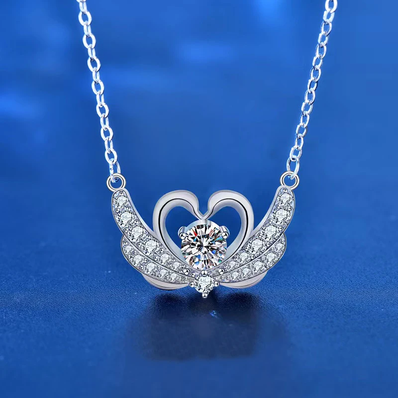 

Trendy S925 Sterling Silver 0.5ct D Color VVS1 Moissanite Swan Heart Necklace for Women Girl Jewelry Diamond Test Pass Gift