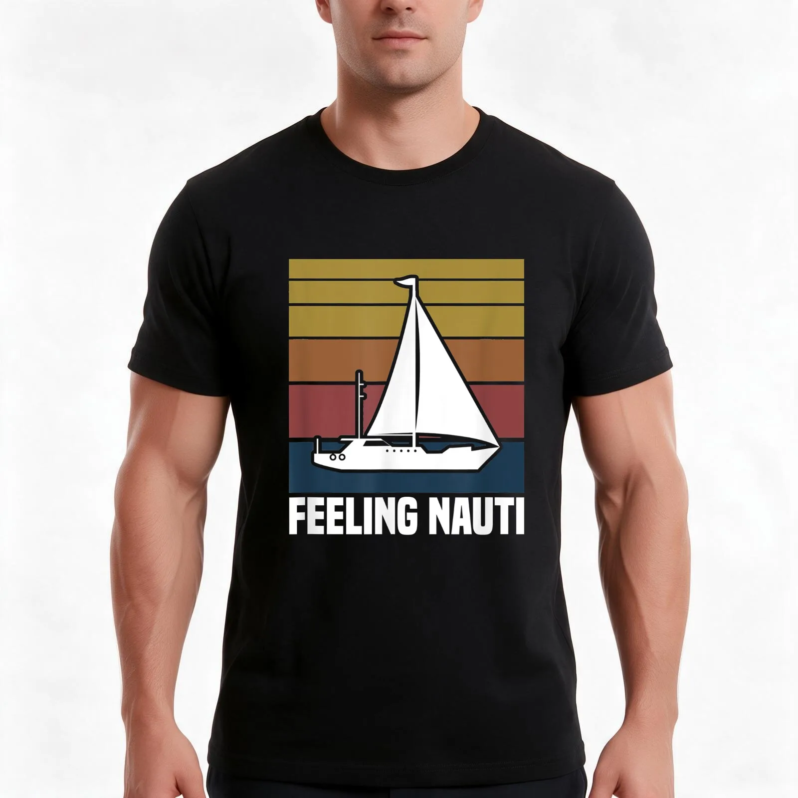 Feeling Nauti Sailboat Sailor Funny Sailing T-Shirt, Summer Casual Cotton Tee, Oversized Streetwear Tops, Vintage Graphic Print