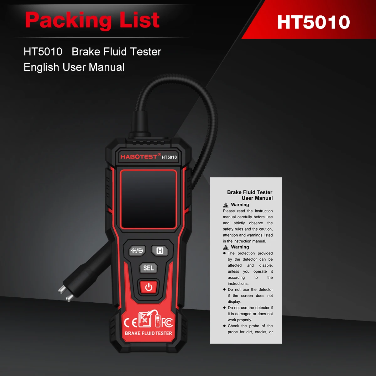 HABOTEST Brake Fluid Tester 0%-4% Test Range Auto Power Off Low Battery Indicator Car Brake Fluid Testing Instrument HT5010