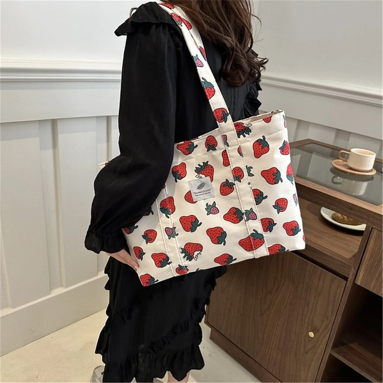 Borsa a tracolla Casual moda borsa ecologica borsa per la spesa di grande capacità Shopper borsa per la spesa per le donne borsa con stampa fragola