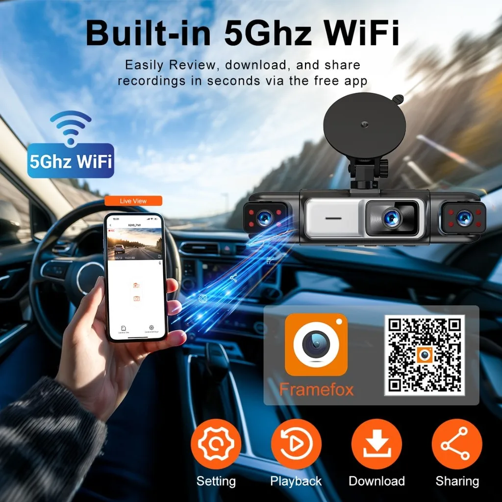 4CH WiFi Dash Cam for Car 360 DVR Camera APP Control 24H Parking Mode Video Recorder IR Night Vision