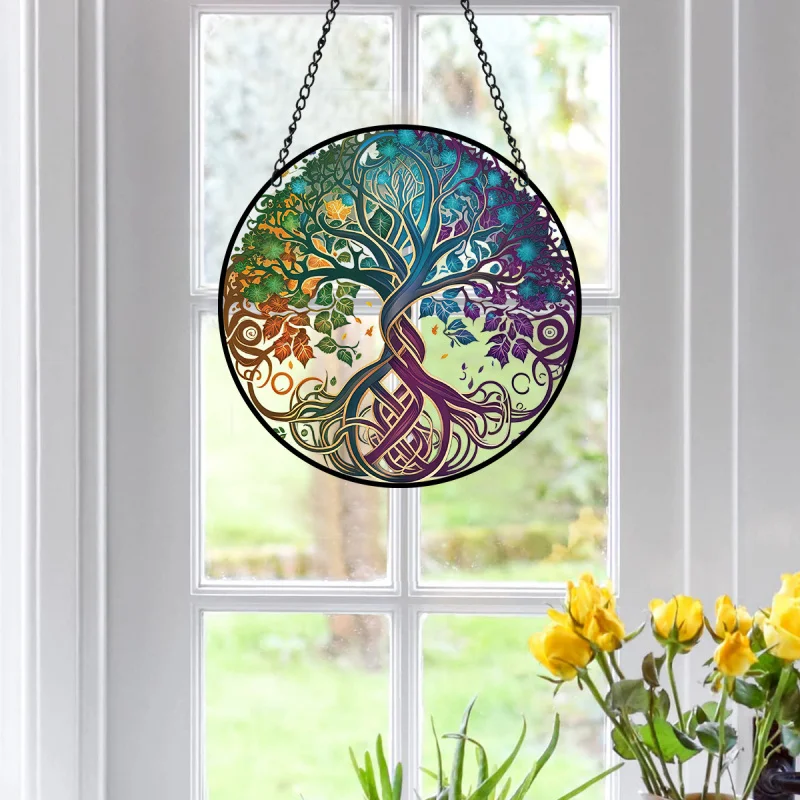 Lucky Tree round Acrylic Painted Tracery Wall Decorative Pendant Creative Craft Pendant Home Decorated Hangtag