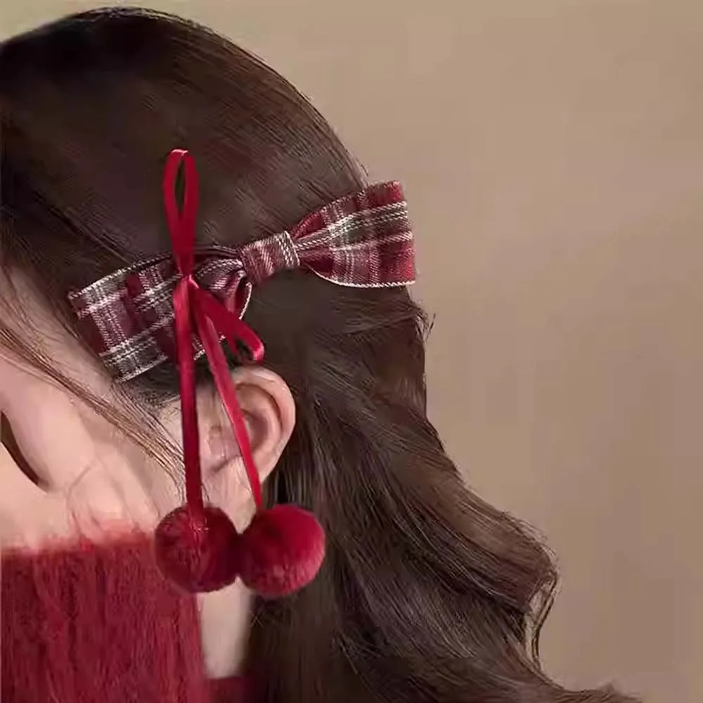 

Lolita Hair Clips Women Elegant Vintage Plaid Bow Hairclips Kawaii Double Ponytail Accessories Hairpins Valentine‘s Day Gift
