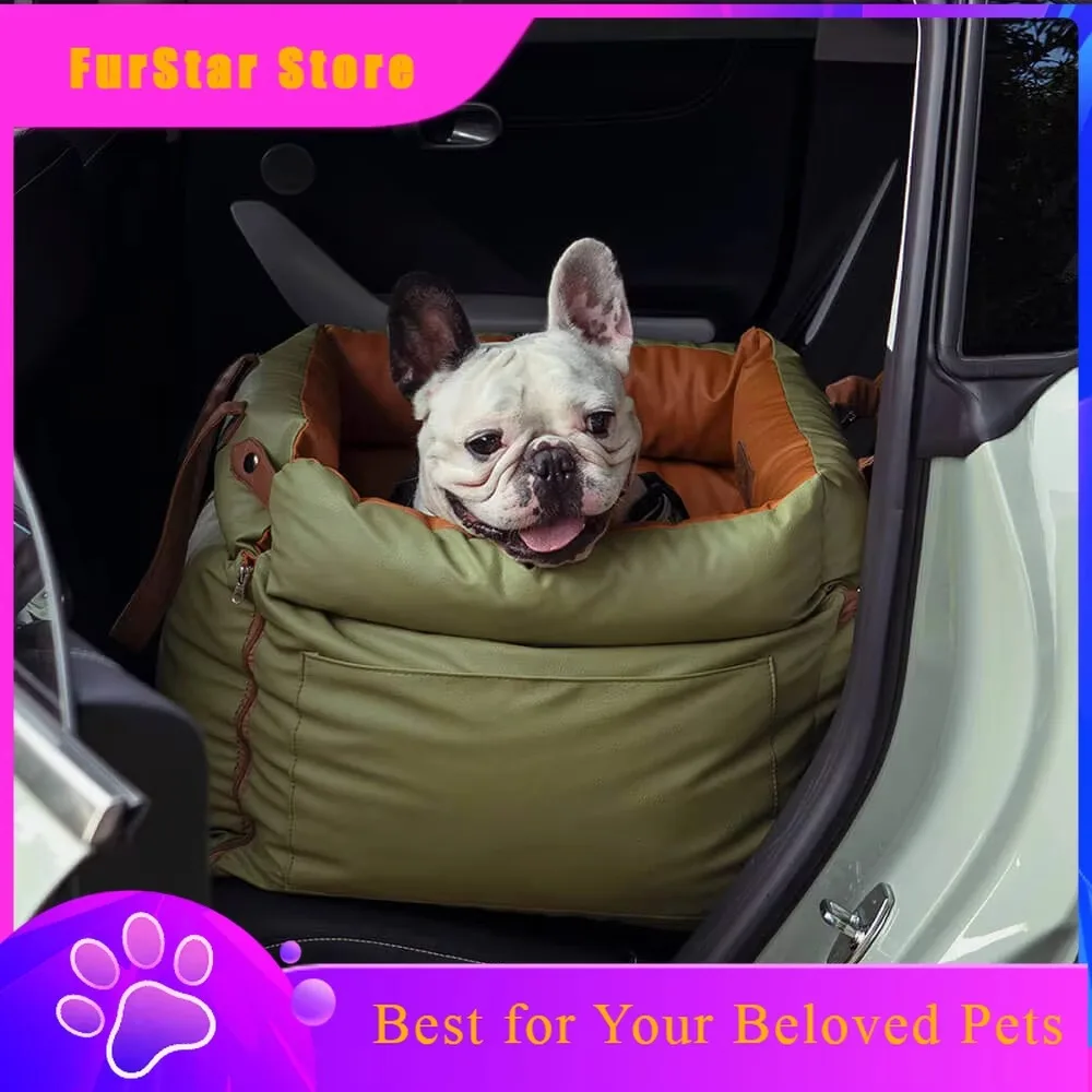 FurStarDog Cat Travel Seat Pet Outing Lathe Luxury Faux Leather Dog Car Seat/Cat Car Bed/Booster Bed Pet Booster Car Seat