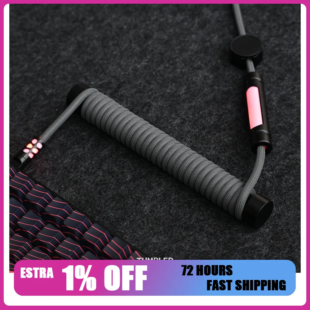 Tumbler Studio Dark Gray 8K Custom Mechanical Keyboard Aviator Cable Coiled Gaming Cord for Magnetic Switch Keyboard