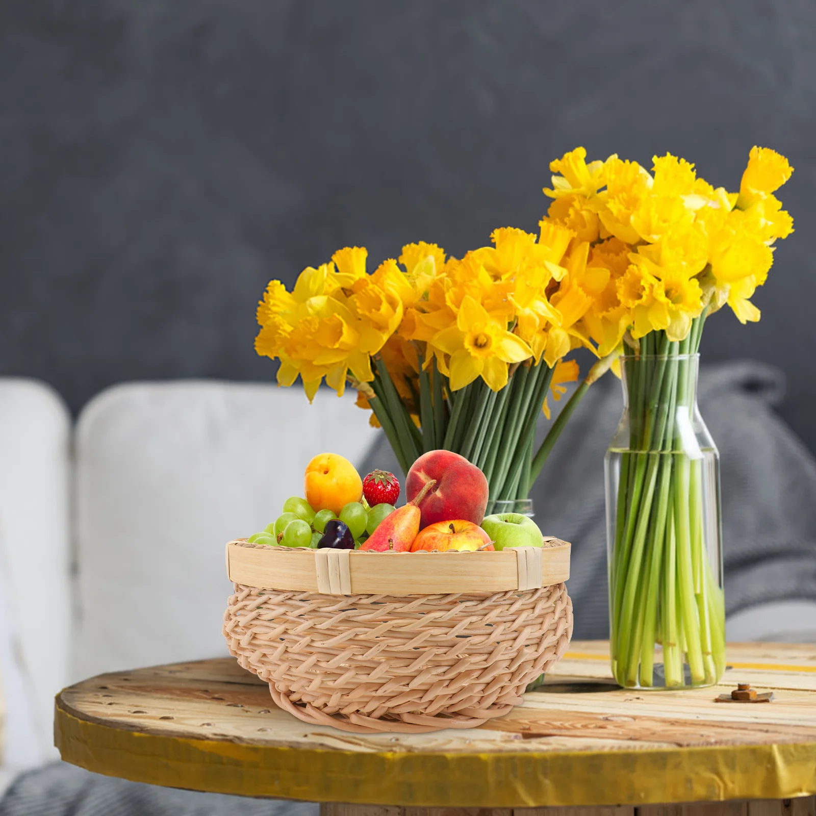 

1Pcs Rattan Woven Fruit Basket Premium Natural Home Storage Basket for Kitchen Pantry Decorative Food Holder Snack Sundries