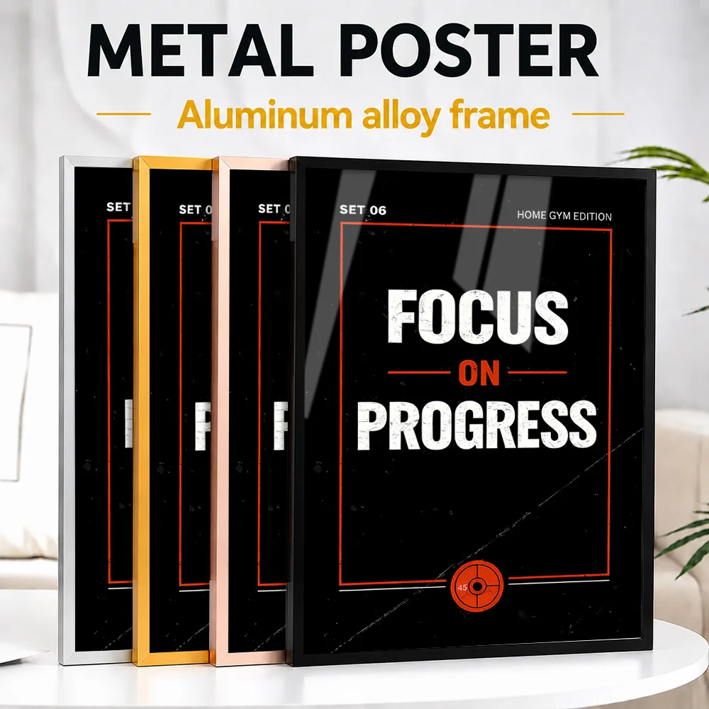 Focus On Progress Gym Motivation Home Edition Framed Metal Print Personalized Photo Bold Typography Style Wall Art For Bedroom
