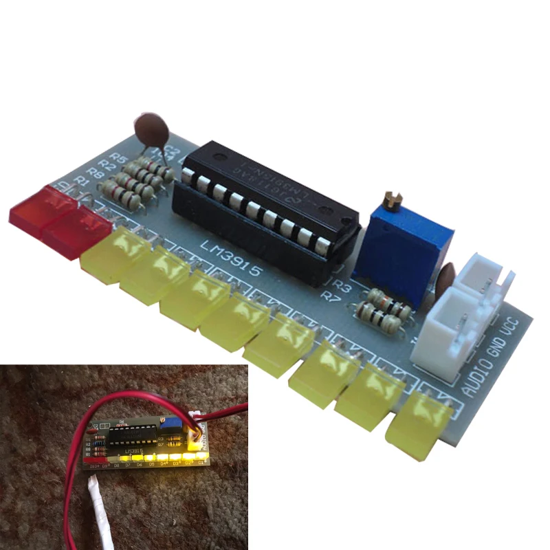 LM3915 Audio Level Indicator Diy Kit 10 Led Sound Audio Spectrum Analyzer Level Indicator Kit Electoronics SolderingN01R