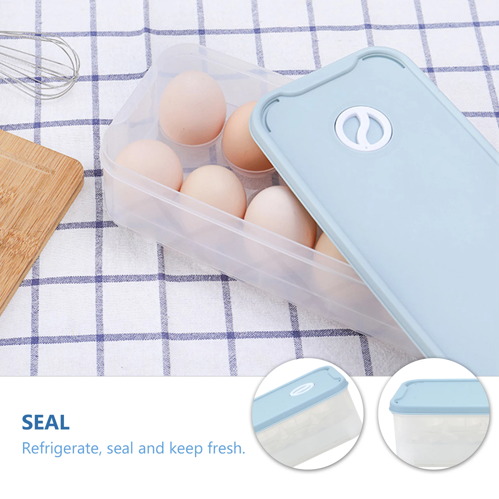 

Egg Refrigerator Organizer Storage Box Tray Household Kitchenware with Cover Holder for Fridge Blue