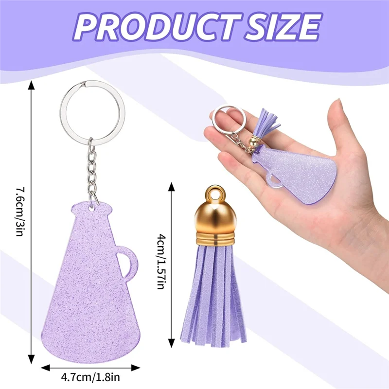 A59E-48 PCS Llavero acrílico Llavero acrílico en blanco Llaveros de megáfono de alegría acrílica con borla Púrpura