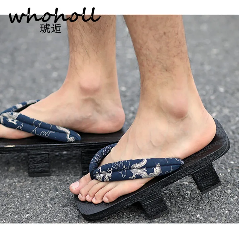 WHOHOLL-Zapatillas de madera para hombre y mujer, sandalias japonesas de Anime, disfraces de Cosplay, chanclas negras Geta, plataforma de dos dientes