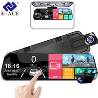 E-ACE 10 Inch Mirror Camera For Car DVR Video Recorder Touch Screen 1080P Front and Rear AHD Lens Dashcam Streaming Black Box