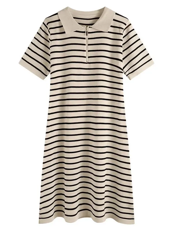 เสื้อไหมพรมลายทางแฟชั่น Dr Summer 2025 รุ่น Sve ความยาวปานกลาง สไตล์อเนกประสงค์ เหมาะสำหรับใส่ไปทำงาน ทรงหลวม คอปกเดี่ยว P...