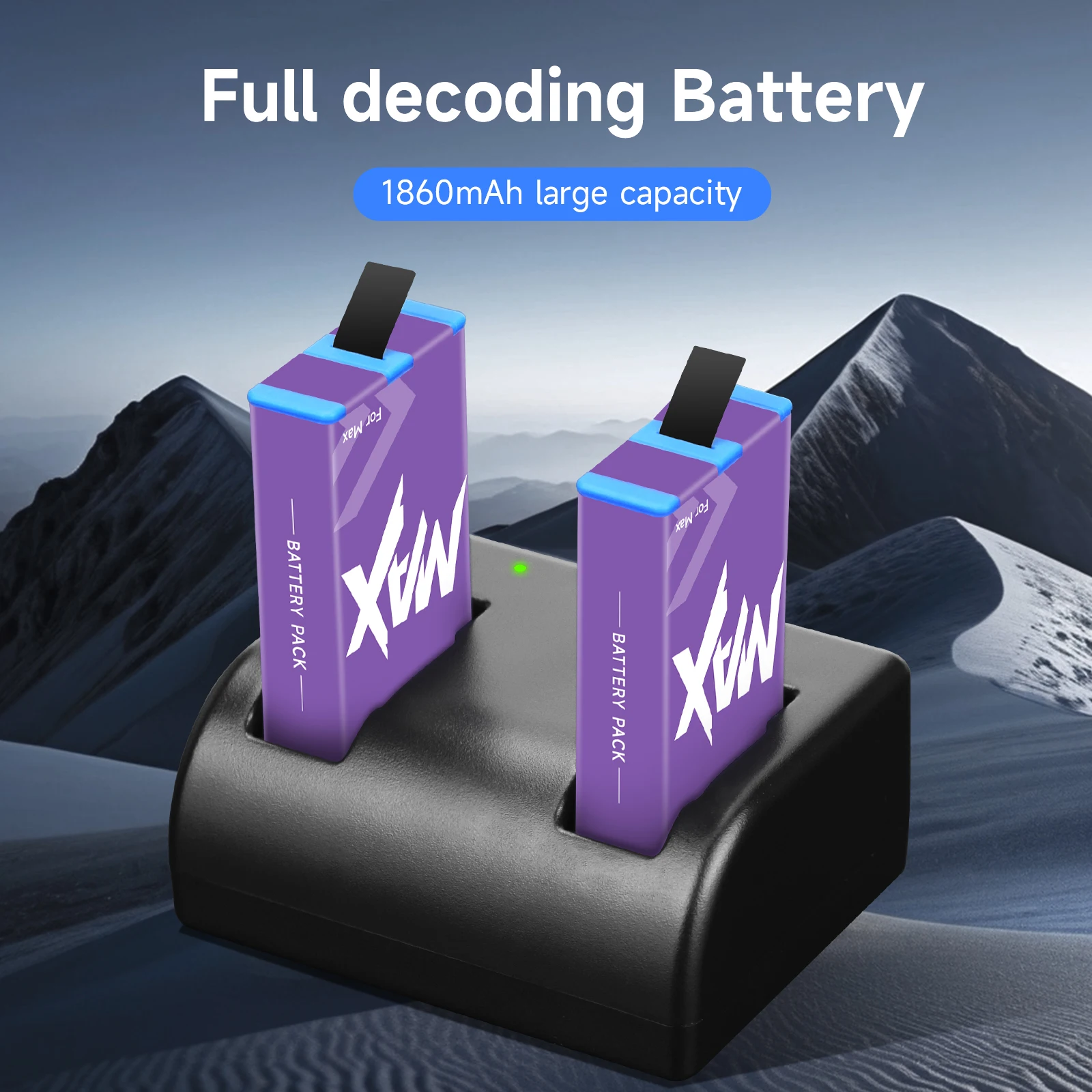 1860mAh Battery for Gopro Max rechargeable battery with 2-slot LED charger for Gopro Max 360 Action Camera Batteries Accessories