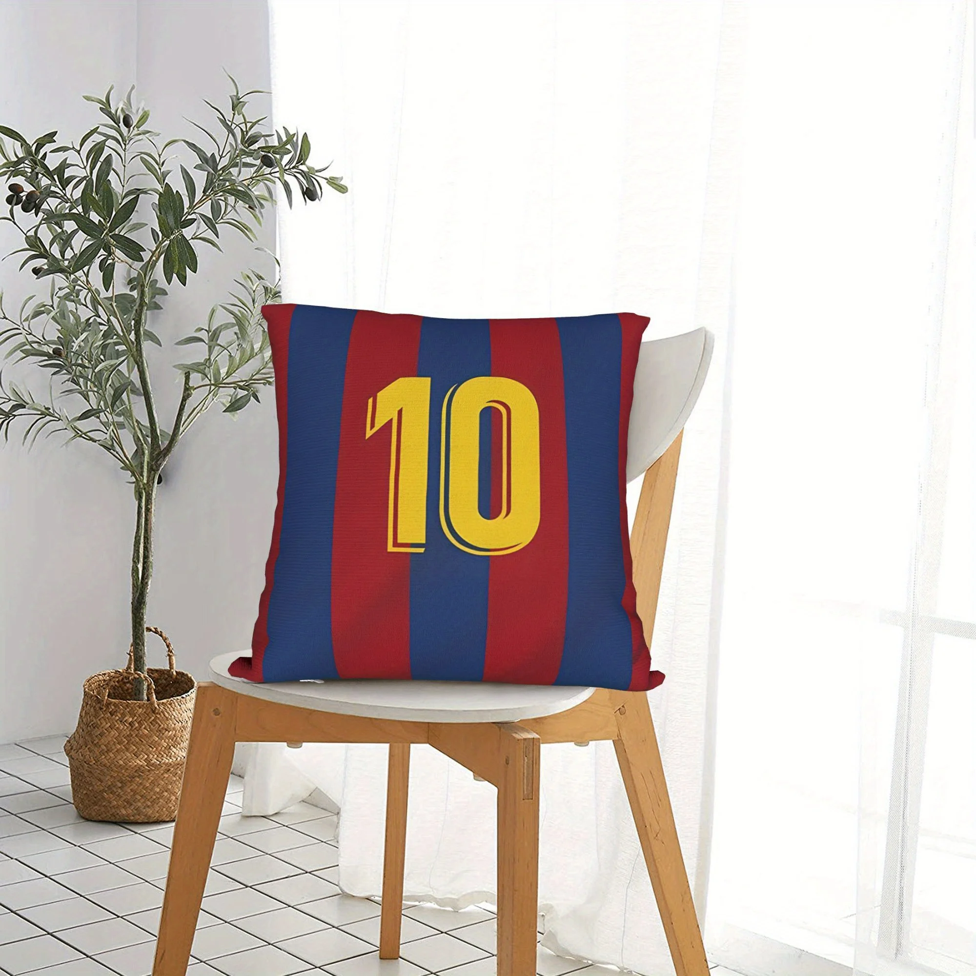 Red and Blue Striped Pillow Cover Sports Jersey Style Decorative Cushion Case Zippered Machine Washable for Living Room
