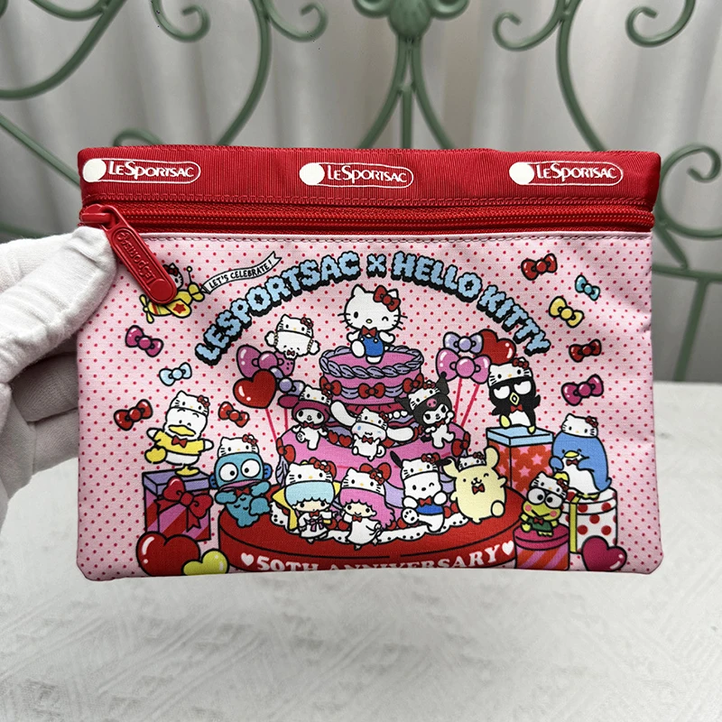 Kawaii Hello Kitty Makeup Bag Sanrio KT Cat Coin Purse Large Capacity Cosmetic Bag Portable Wash Pouch Pen Bag