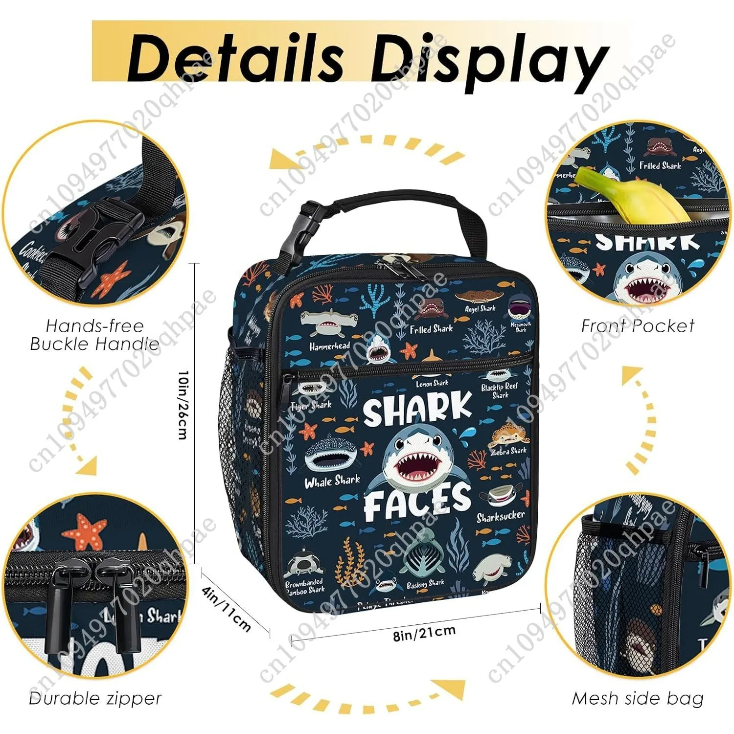Shark Lunch Box for Men Women, Insulated Lunch Bag for Men, Thermal Lunchbox for Man, Cooler Lunches Tote Bag for Man Adult Cart