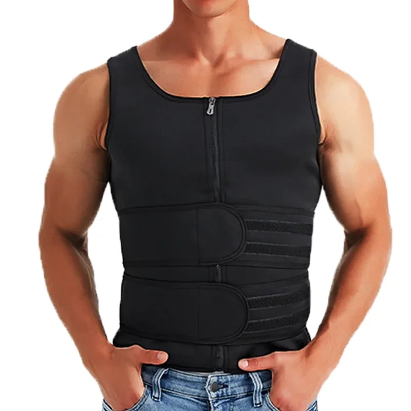 Entrenador de cintura moldeador de cuerpo para hombre, chaleco de Sauna, camisa para el sudor con doble cinturón, corsé, Top, ropa moldeadora adelgazante para Abdomen, trajes de Fitness para quemar grasa