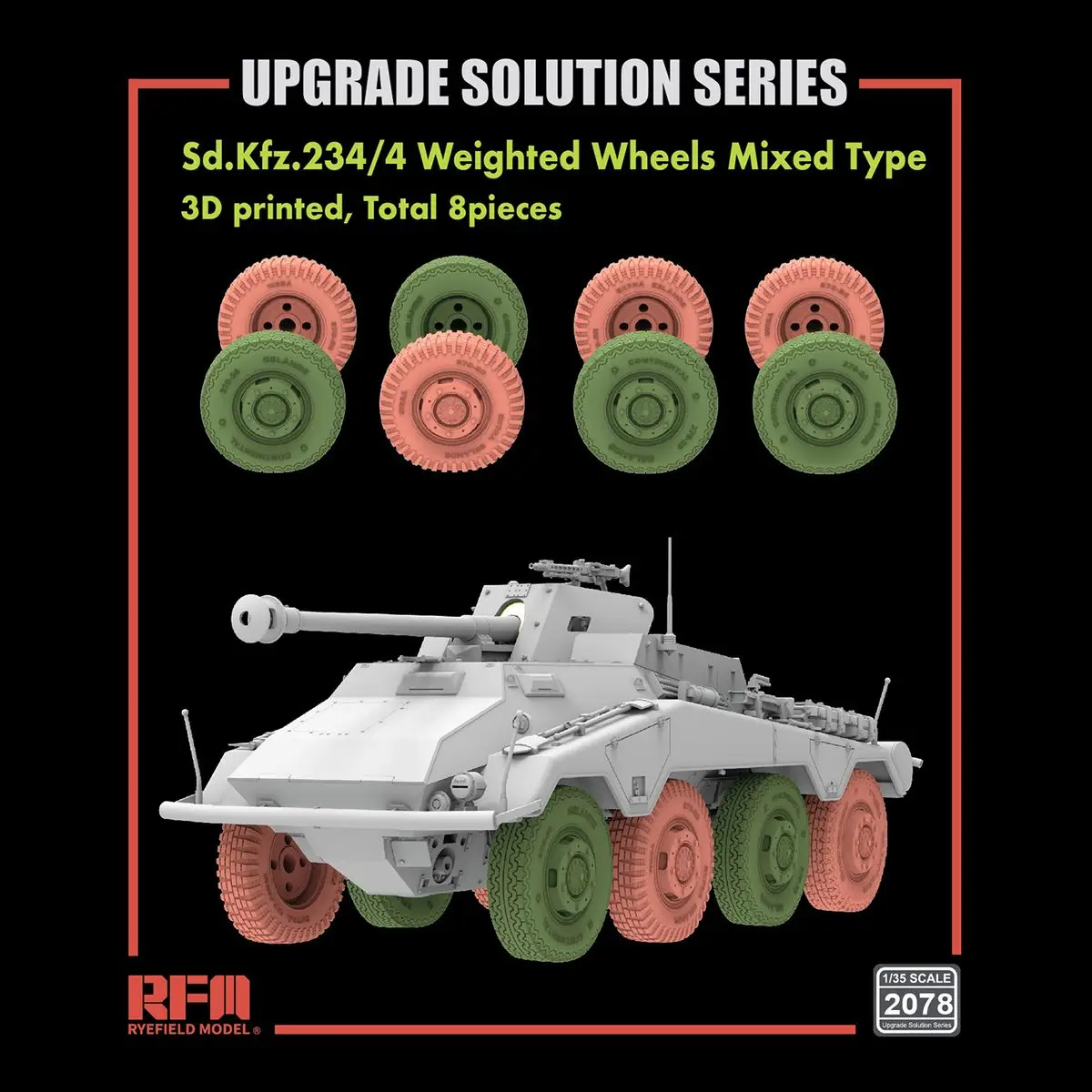 

RYEFIELD RFM RM-2078 1/35 Sd.Kfz.234/4 Weighted Wheels Mixed Type - 3D Printed 8PCS - Scale Model Kit