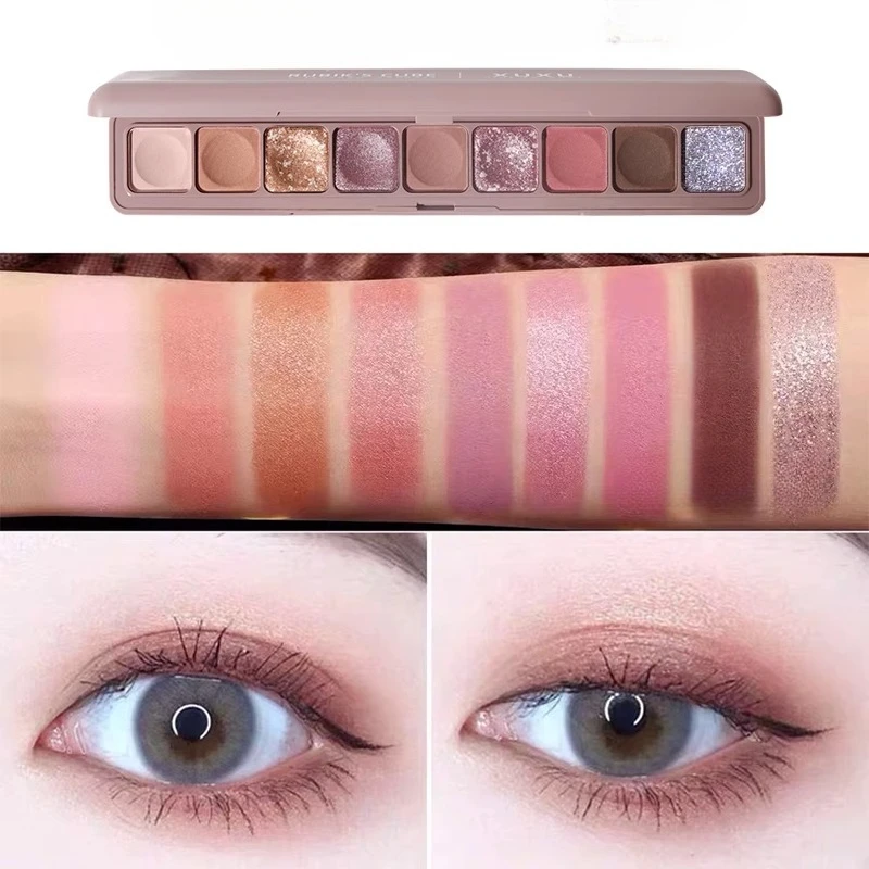 Paleta de sombra de ojos mate brillante, 9 colores, pigmento brillante, sombra de ojos duradera, paletas de maquillaje impermeables, cosméticos, rosa desnuda