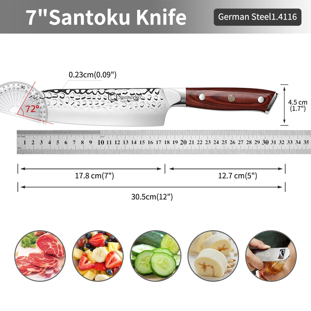 Sunnecko Santoku Knife 7 Inch Japanese Kitchen Knife High Carbon Stainless Steel Vegetable Meat Fruit Slicing Tools Wooden Hand