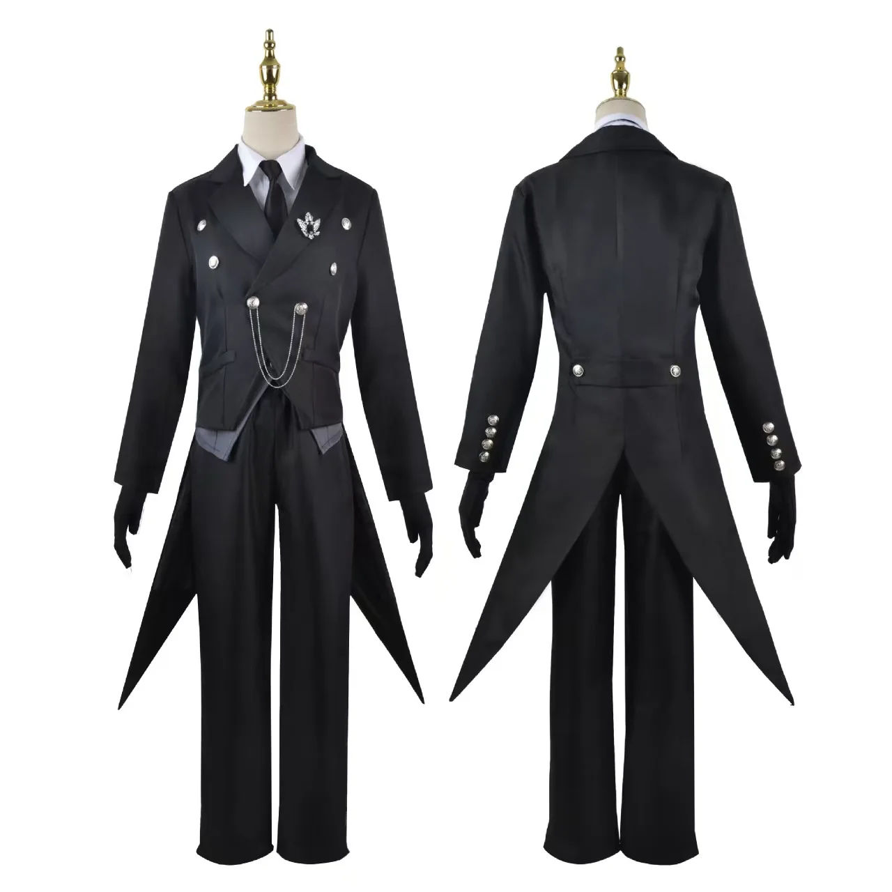 Anime Black Butler Sebastian Michaelis Cosplay Costume Wig Black Uniform Swallowtail Top Pants Brooch Chain Tie Short Hair