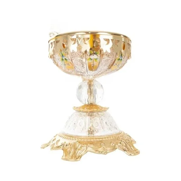 Golden brass incense burner with hand-painted crystal bowl ornate base and luxurious decorative details