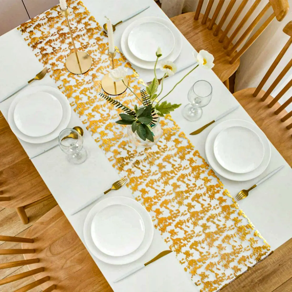Glitzernde Metallische Tischläufer Gold Dünner Tischläufer Glitzer-Pailletten Metallische Folien-Netzrolle Geburtstags-Party-Dekoration Hochzeit