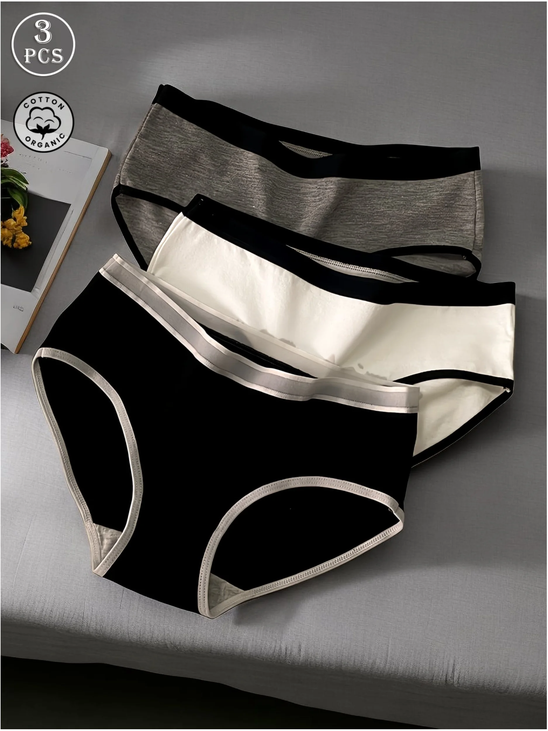 3pcs women's simple pure cotton crotch waist triangle pants, student girl underwear