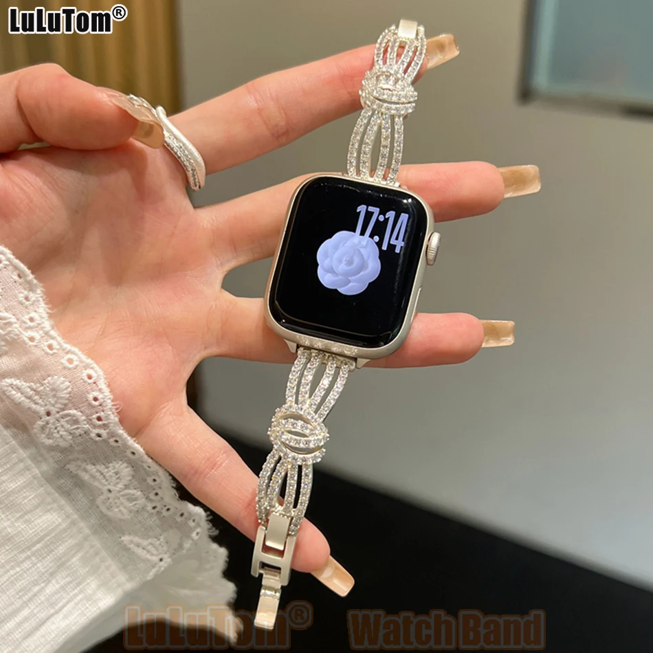 Luxuriöses Designer-Uhrenarmband für Apple Watch 11 10 9 8 7 6 5 SE Ultra Damen Diamant-Armband Iwatch Series 38 40 41 42 44 45 46 49mm
